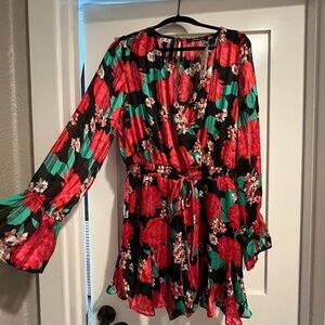 Floral Black and Red Women's Dress